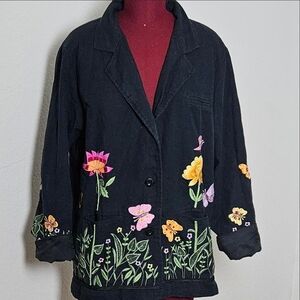 Quacker Factory Black Blazer with Floral Embroidery SZ M